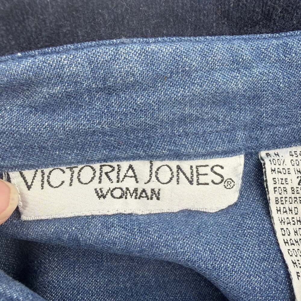 VICTORIA JONES Woman Embroidered Floral Denim Button Up Shirt Cottage Core 20W - Picture 6 of 12